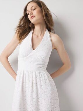 WHBM white eyelet halter maxi dress.